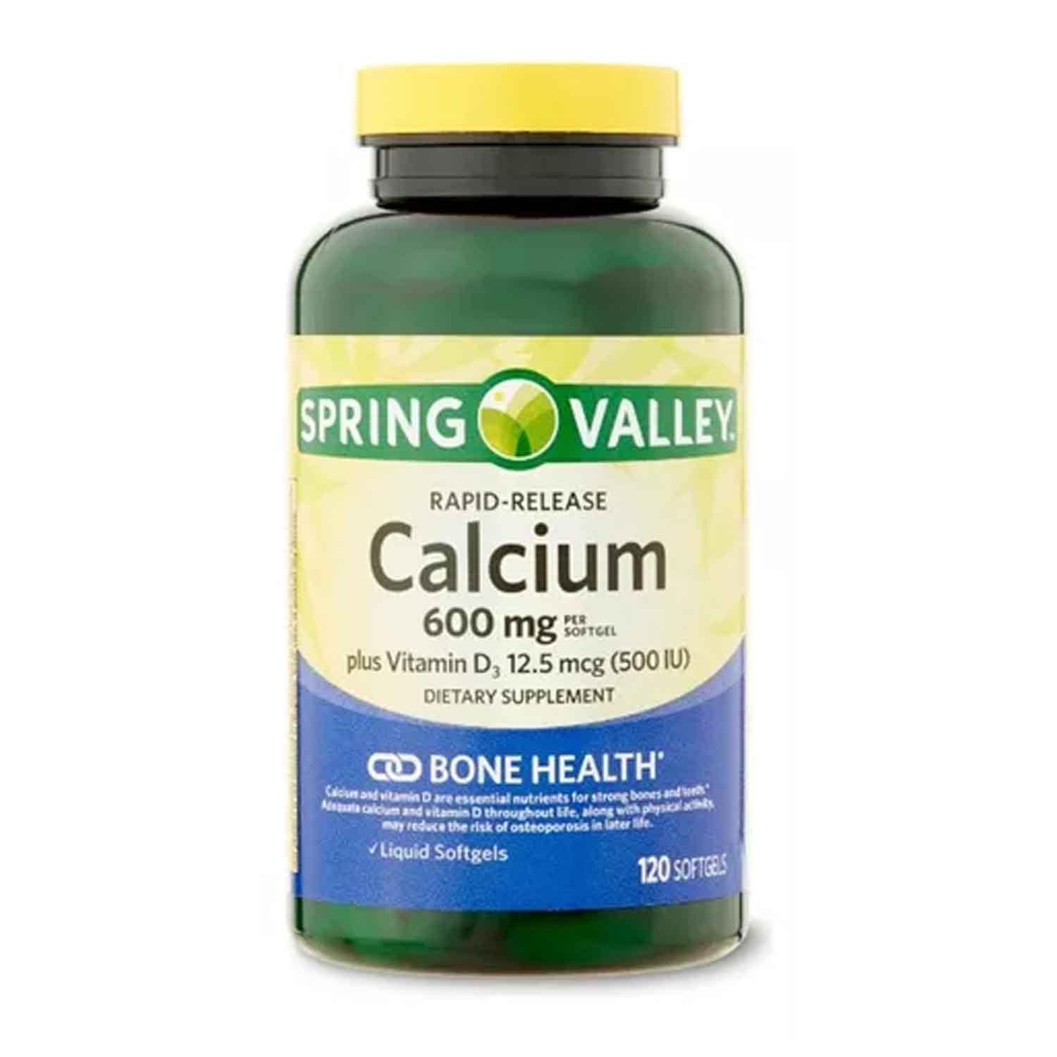 Calcio 600 mg Spring Valley + Vitamina D3 12.5mg 120 Tabletas