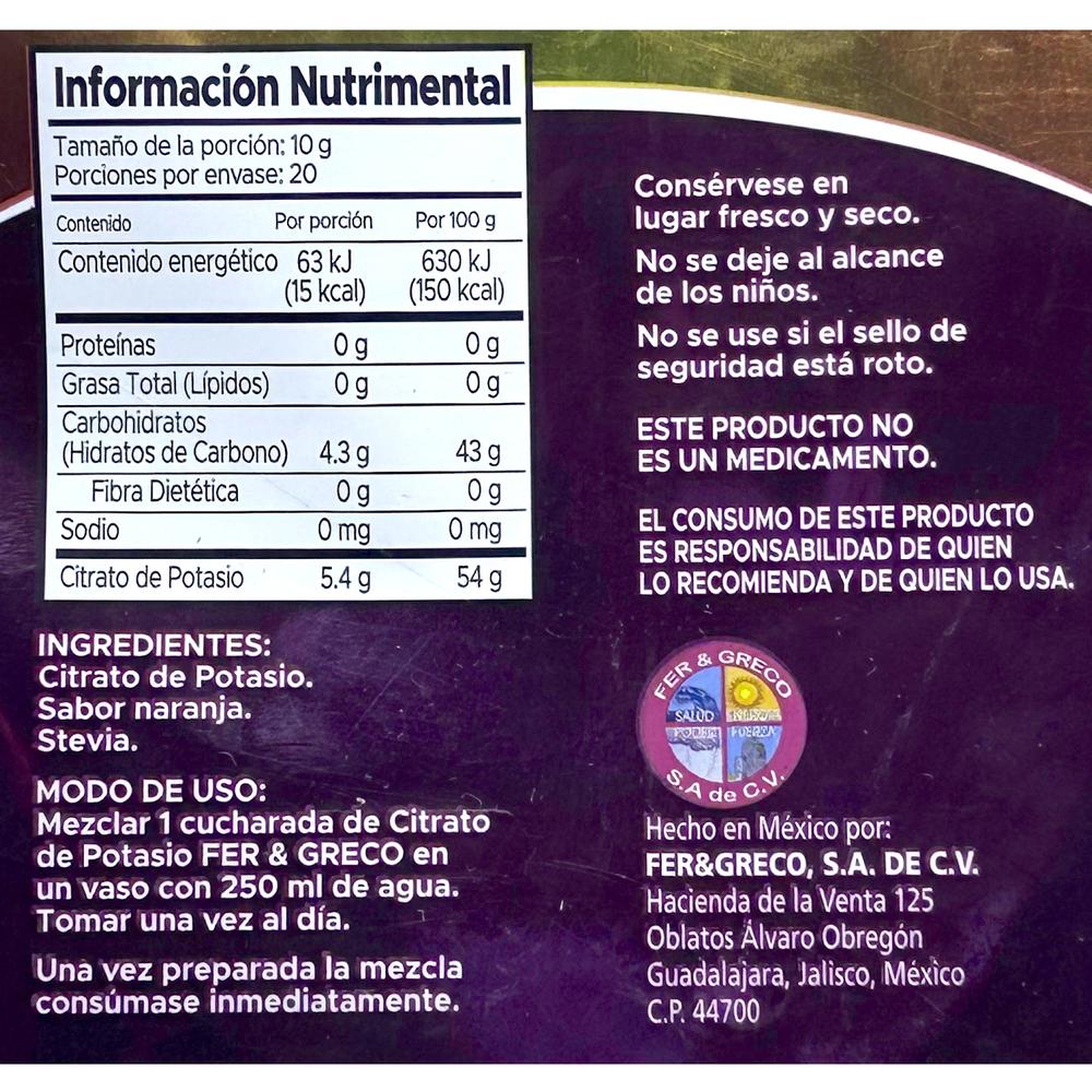 Foto 3 pulgar | Citrato de Potasio Fer y Greco Naranja 200 g