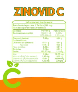 Foto 2 | Zinovid-c CMD Laboratorio Vitaminas C D3 K2 y Zinc con 30 Tabletas