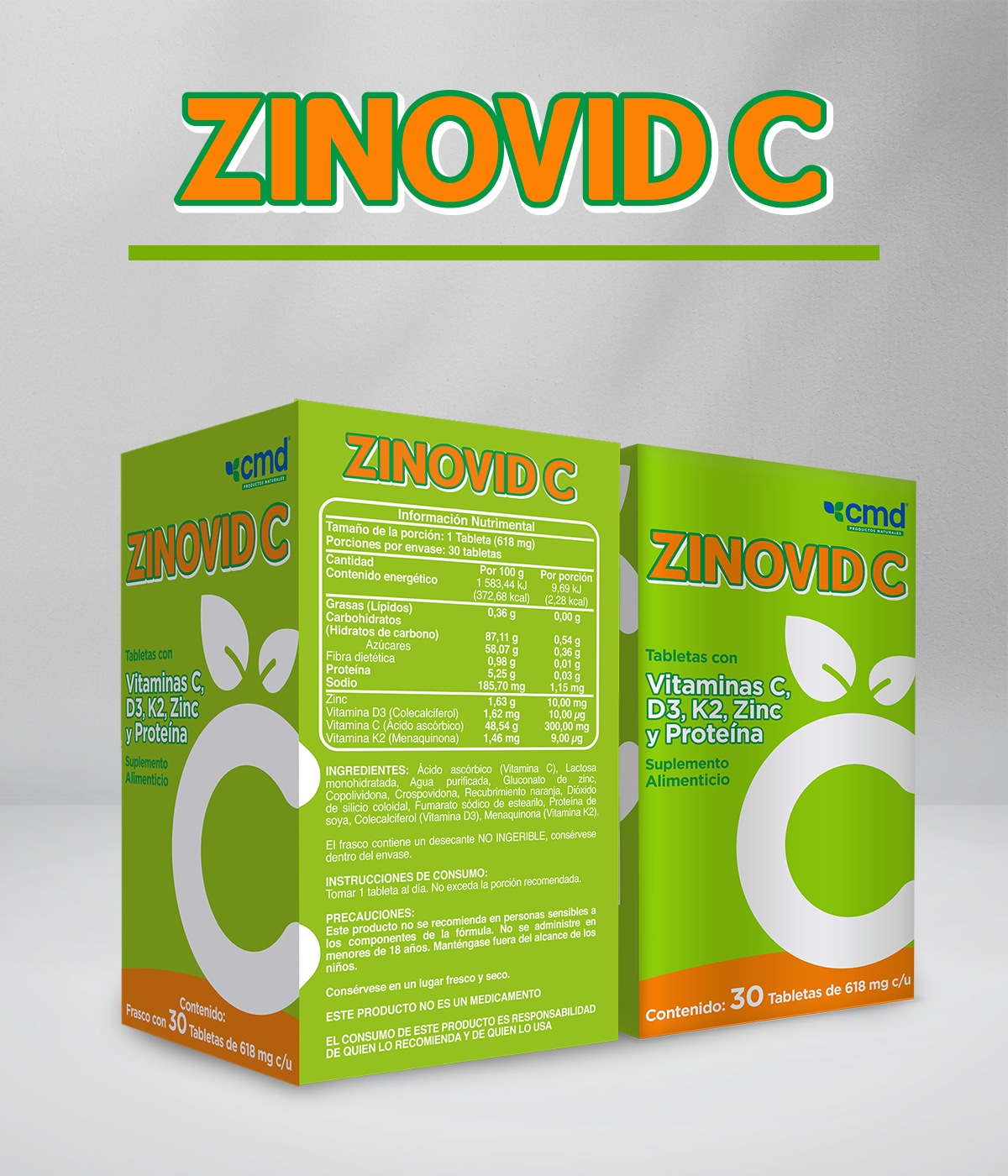 Foto 5 pulgar | Zinovid-c CMD Laboratorio Vitaminas C D3 K2 y Zinc con 30 Tabletas
