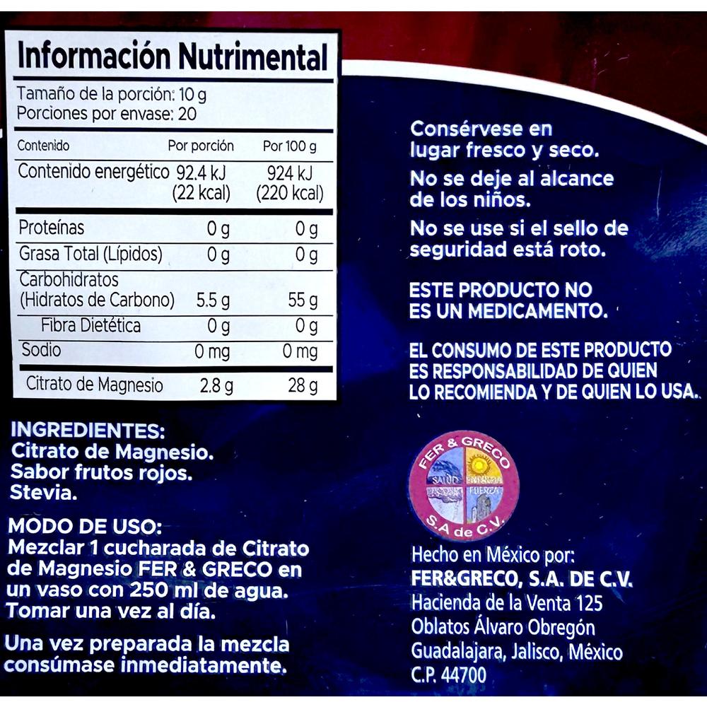 Foto 3 pulgar | Citrato de Magnesio Fer y Greco Frutos Rojos 200 g