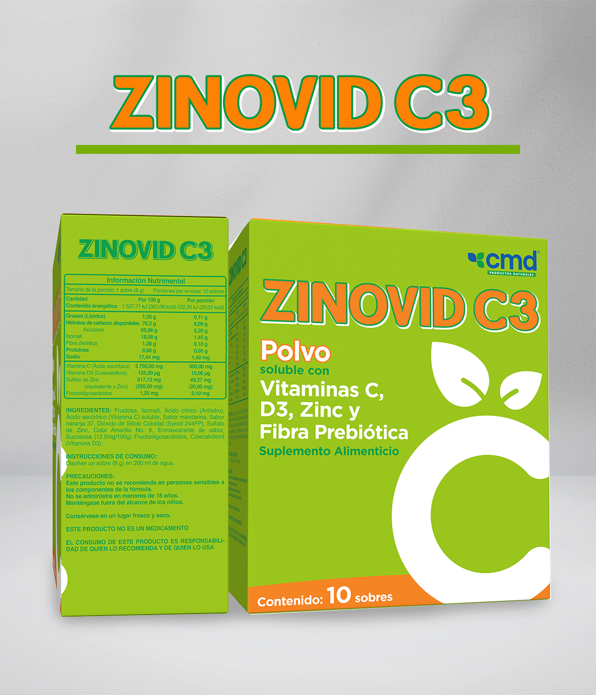 Foto 5 pulgar | Zinovid C3 CMD Laboratorio Vitaminas C D3 y Zinc en Polvo con 10 Sobres