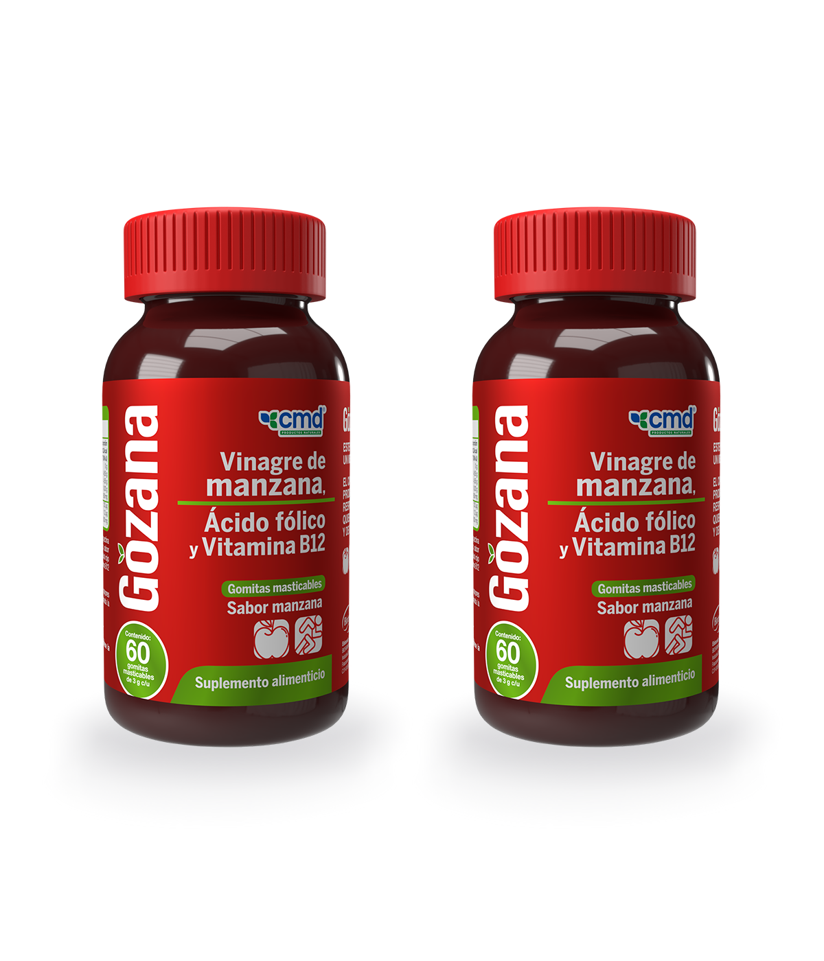 Foto 2 pulgar | Gozana Dúo Vinagre De Sidra De Manzana, Ácido Fólico Y Vitamina B12 Con 60 Gomitas Masticables