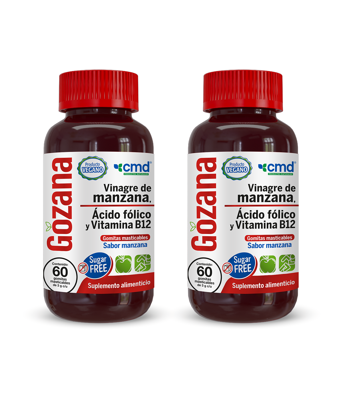 Foto 1 | Gozana Sugar Free Dúo Vinagre De Sidra De Manzana Ácido Fólico Y Vitamina B12 Con 60 Gomitas Masticables Sin Azúcar