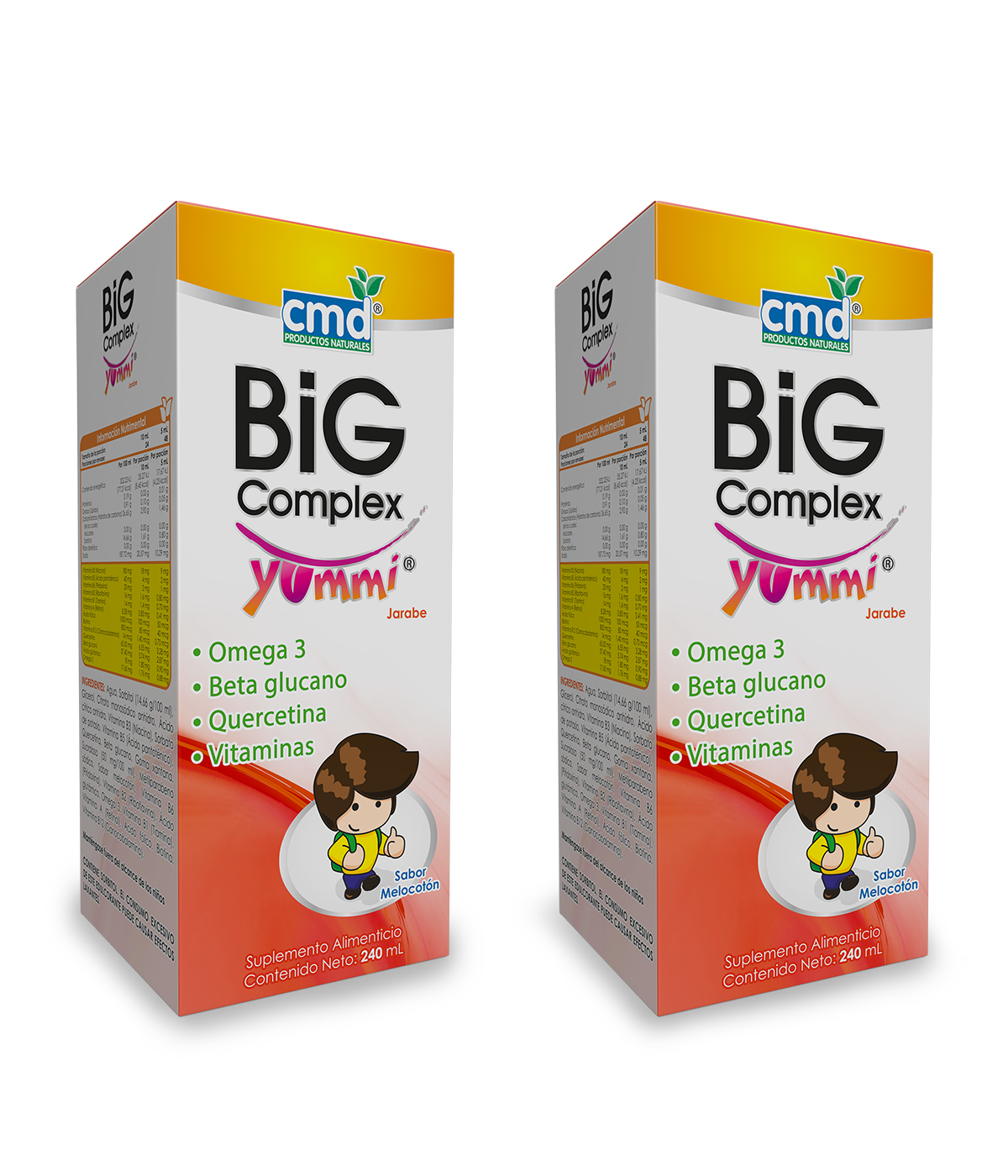 Foto 2 pulgar | Big Complex Yummi Duo Omega 3 Beta Glucano Quercetina Y Vitaminas Jarabe Infantil con 240 Ml Sabor Durazno