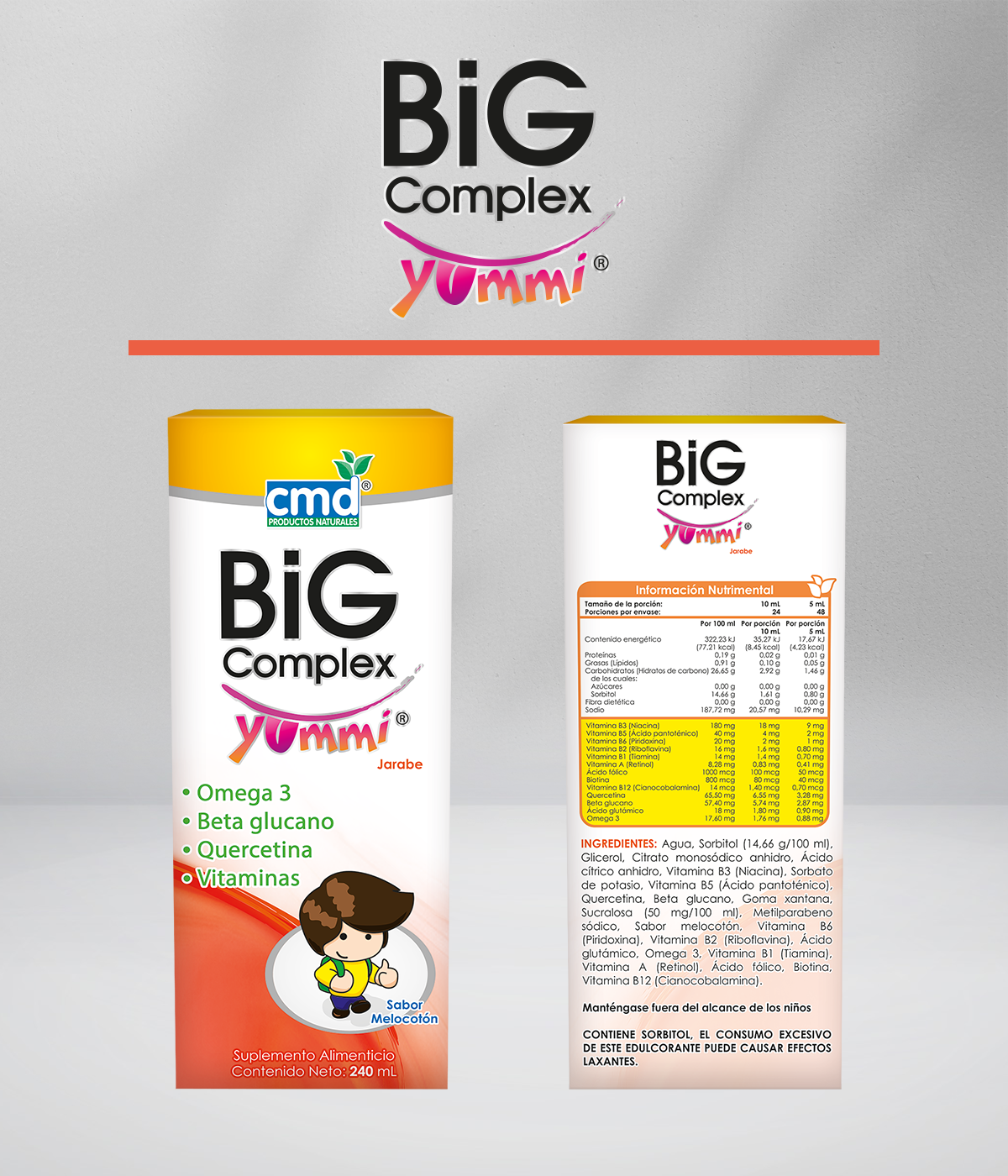 Foto 5 pulgar | Big Complex Yummi Duo Omega 3 Beta Glucano Quercetina Y Vitaminas Jarabe Infantil con 240 Ml Sabor Durazno