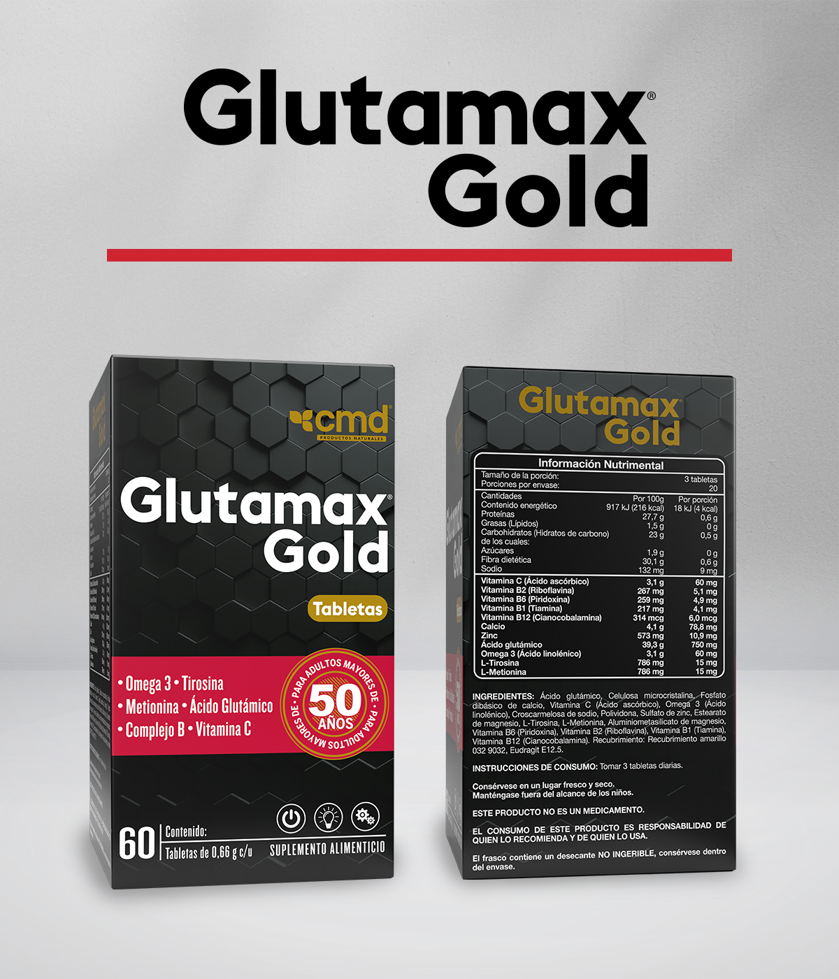 Foto 4 | Glutamax Gold Dúo Vitaminas Minerales Omega 3 Aminoácidos Con 60 Tabletas