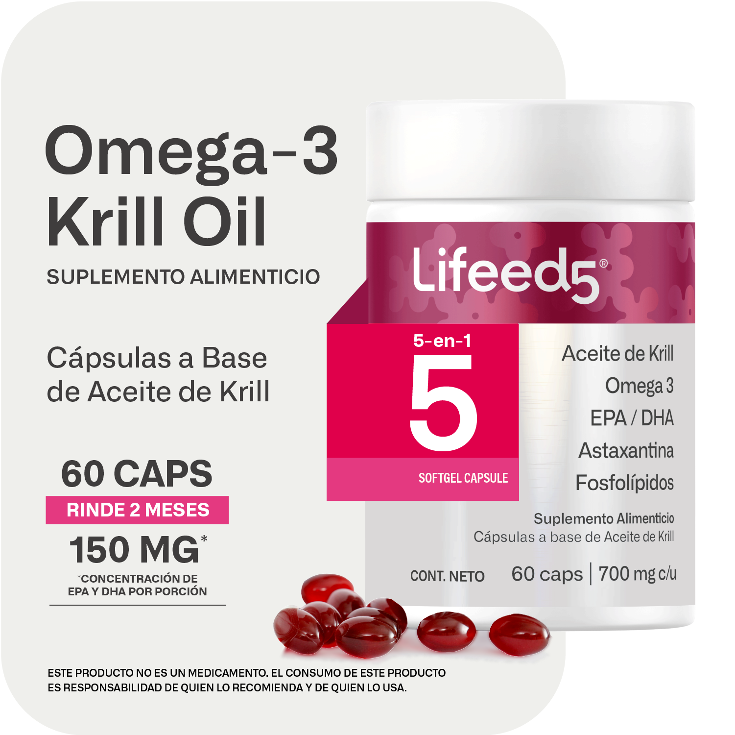 Foto 3 pulgar | Suplemento Aceite De Krill Omega 3 Lifeed5 60 Cápsulas