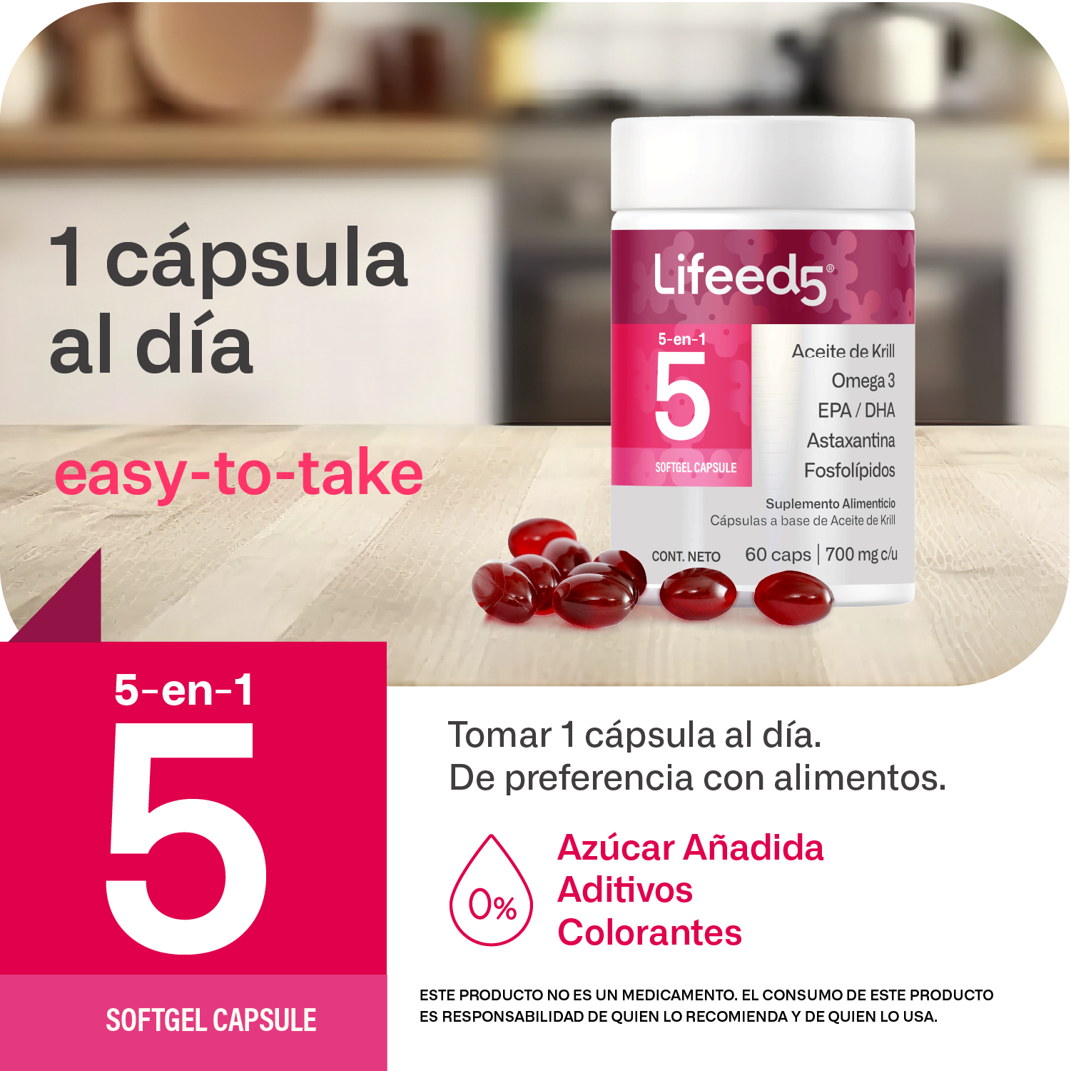 Foto 5 pulgar | Suplemento Aceite De Krill Omega 3 Lifeed5 60 Cápsulas