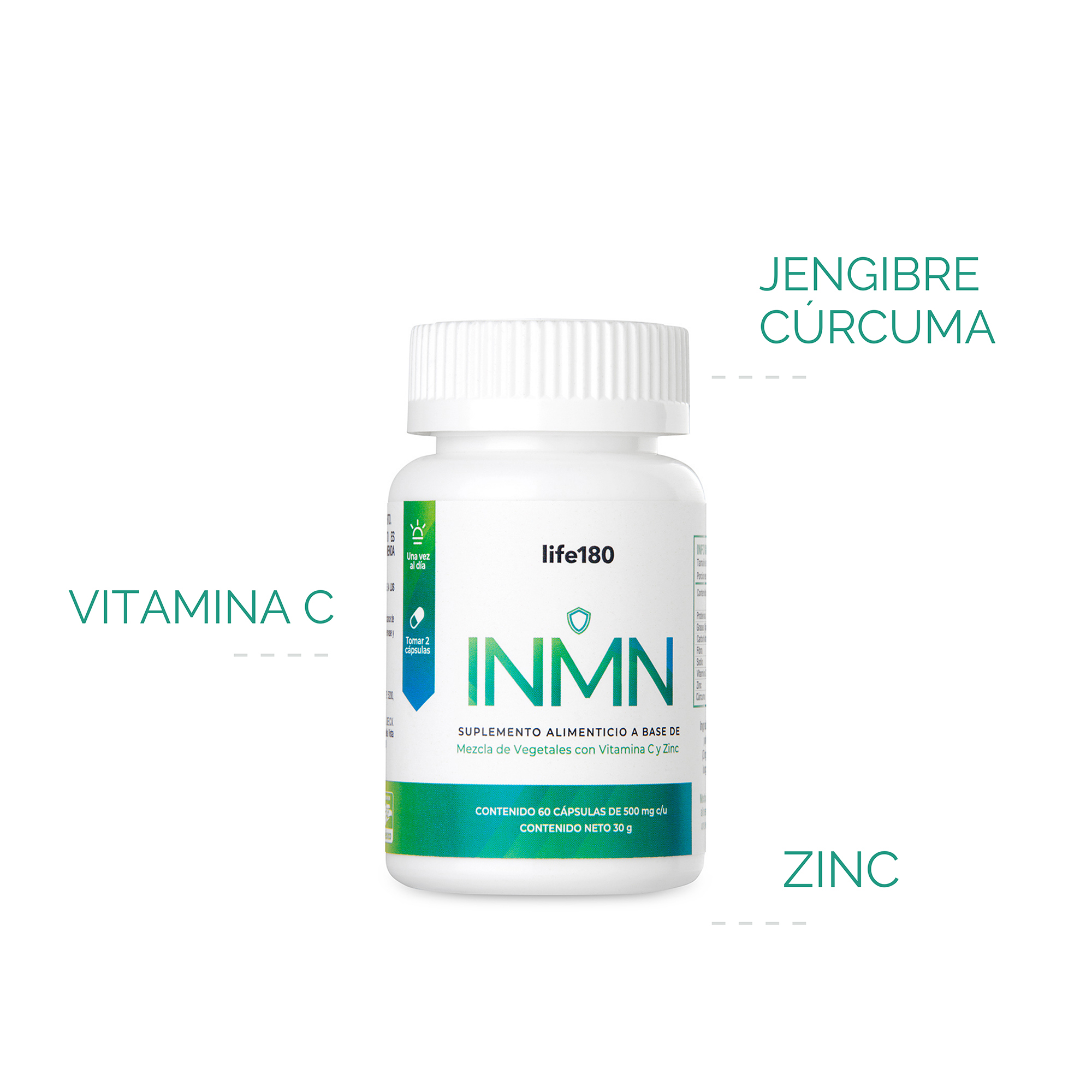 Foto 4 pulgar | Inmn Suplemento Sistema Inmune Life180 Jengibre Cúrcuma Vitamina C y Zinc con 60 Cápsulas