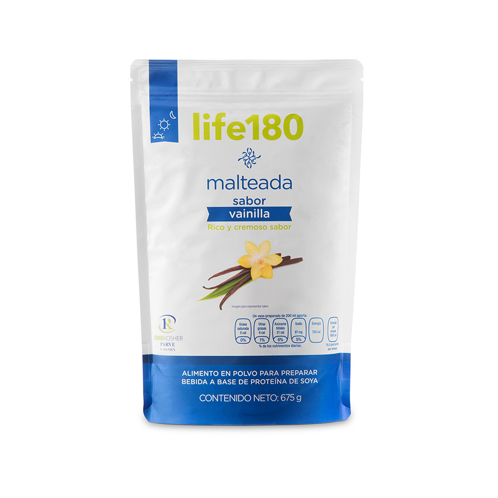 Malteada Vainilla en Polvo Life180 Bolsa Resellable de 675 gr con 15 Porciones