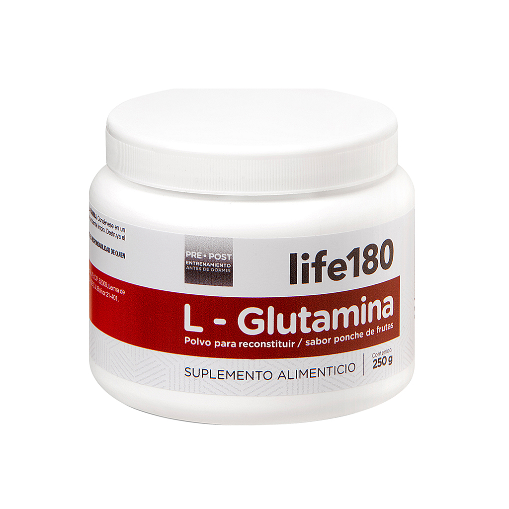 L-glutamina Life180 en Polvo Sabor Ponche de Frutas 360gr 40 Porciones de 5gr