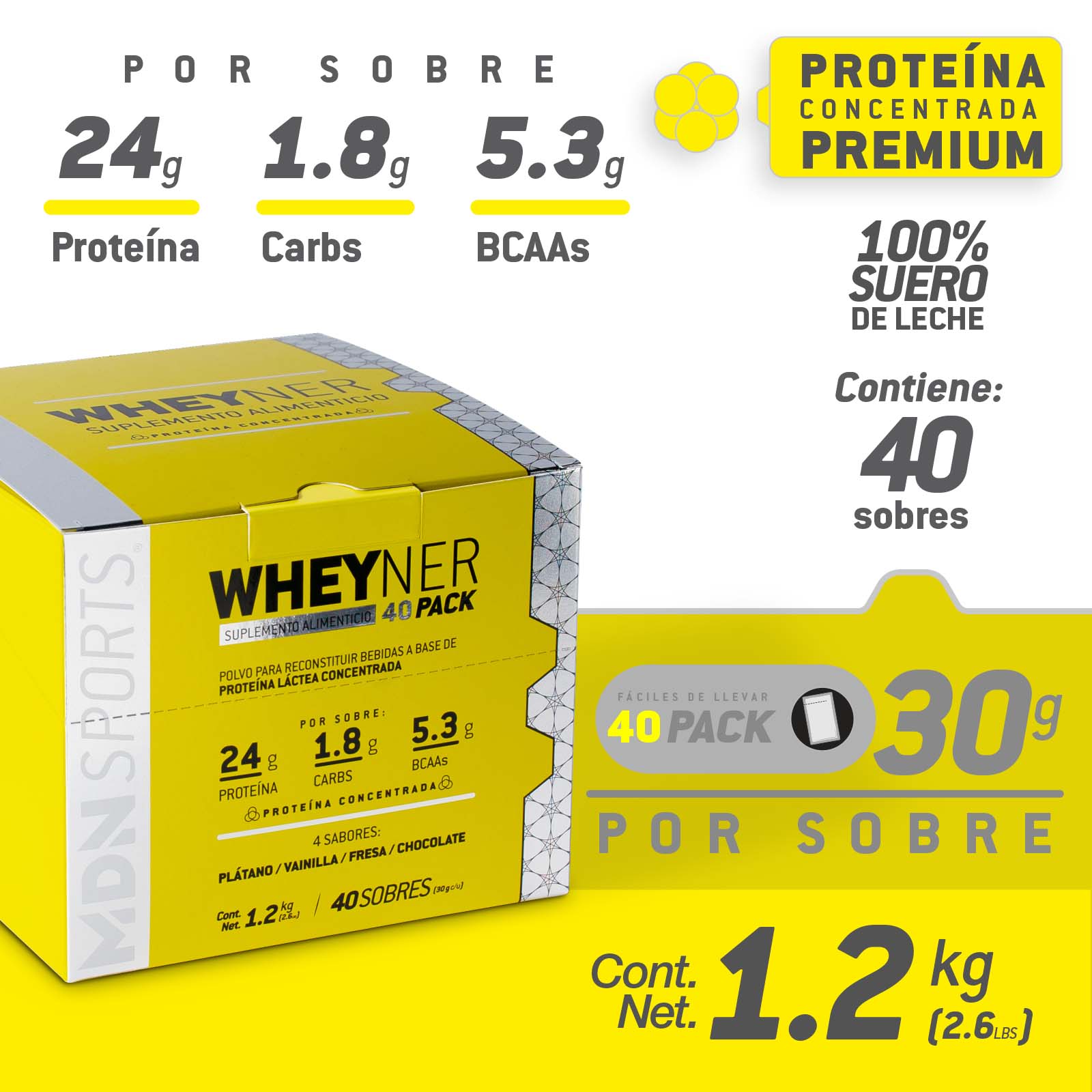 Foto 4 pulgar | Proteína Wheyner 40 Pack MDN