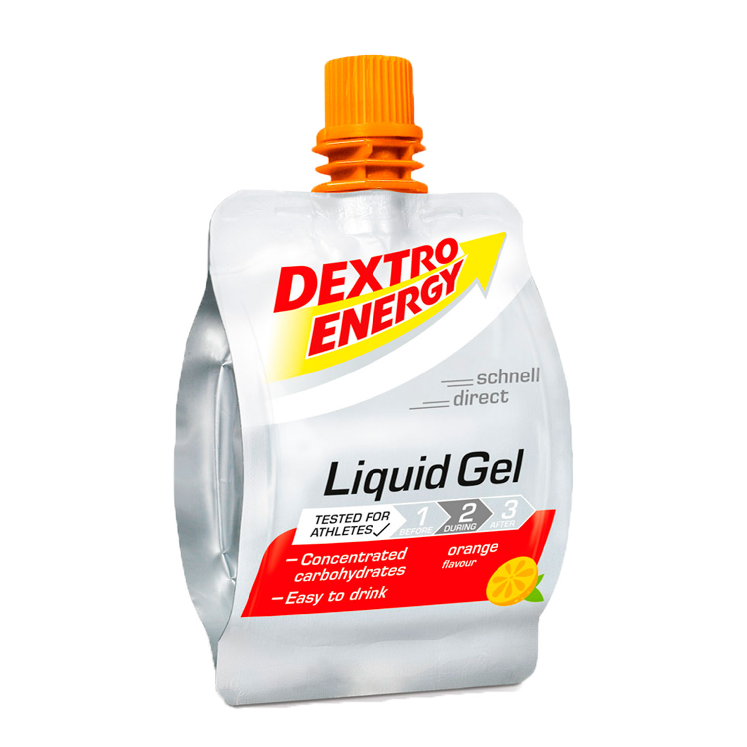 Suplemento Deportivo Dextro Energy Liquid Gel de 60 ml Sabor Naranja con 18 Piezas