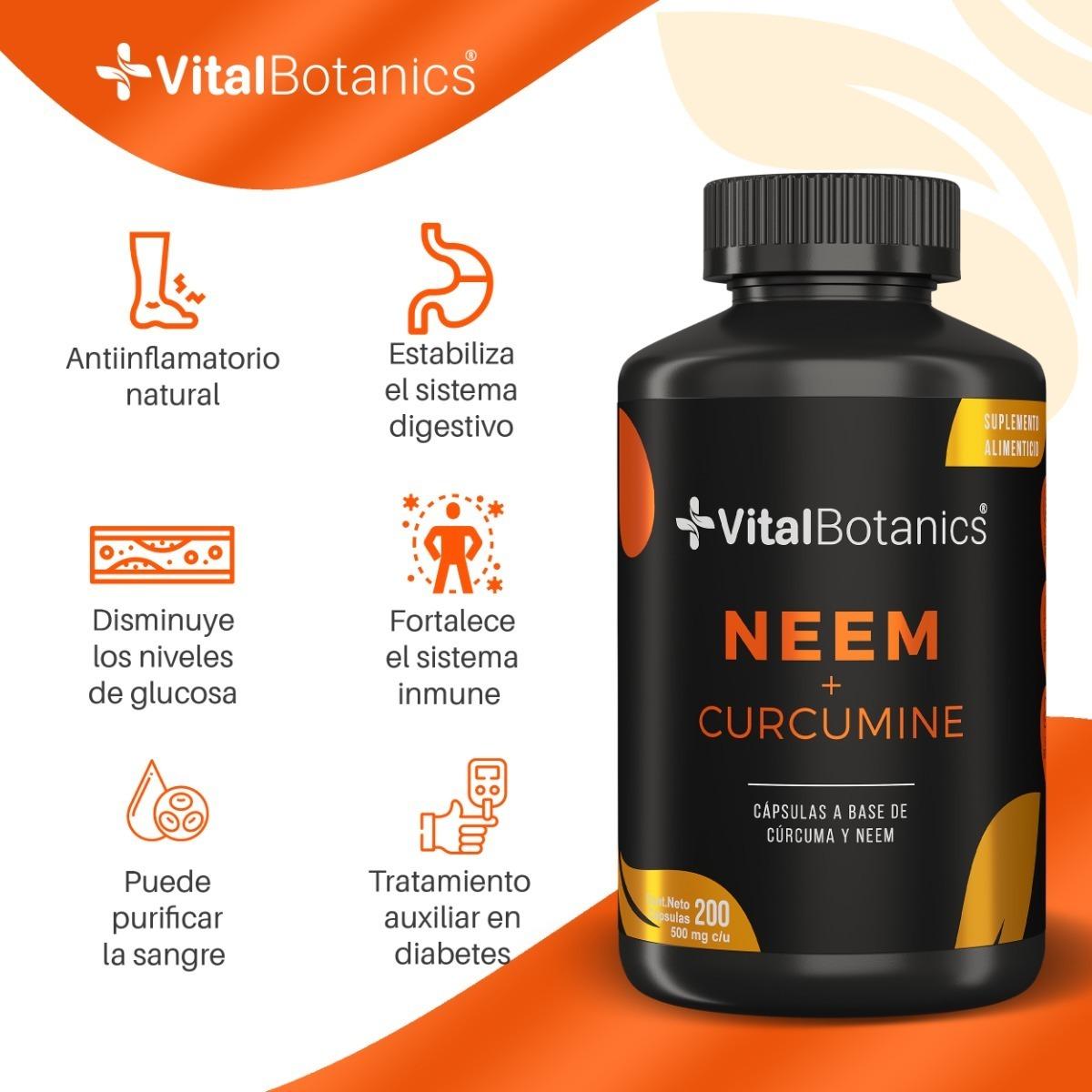 Foto 3 pulgar | Neem + Curcuma Suplemento Con 200 Capsulas | Vitalbotanics