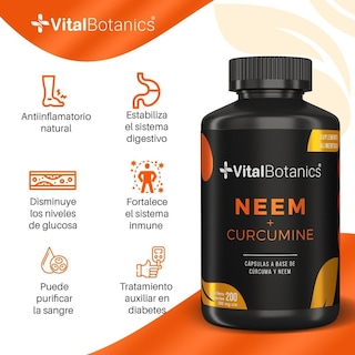 Foto 2 | Neem + Curcuma Suplemento Con 200 Capsulas | Vitalbotanics