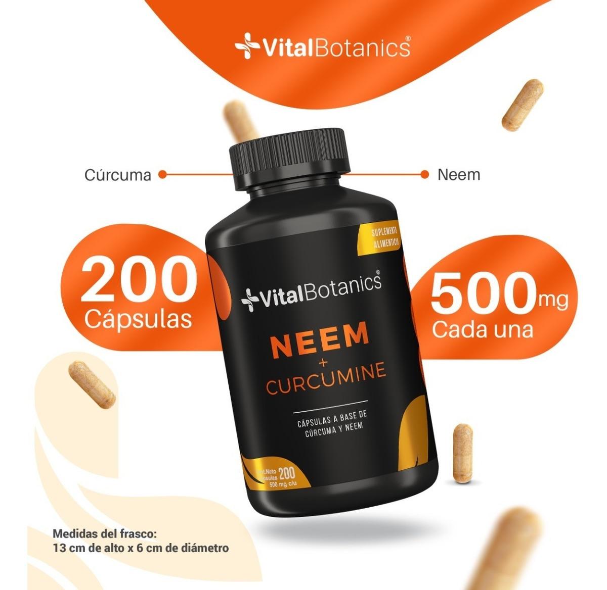 Foto 4 pulgar | Neem + Curcuma Suplemento Con 200 Capsulas | Vitalbotanics