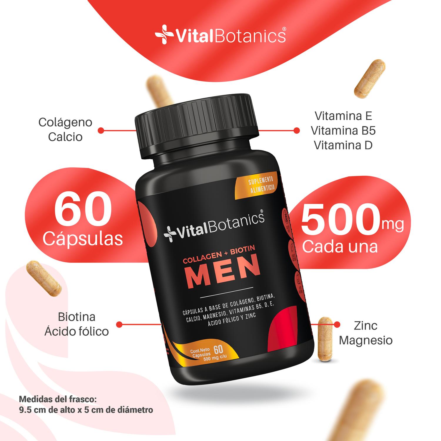 Foto 3 pulgar | Vitaminas Cabello Y Barba Para Hombre | Colageno Hidrolizado + Biotina For Men | 60 Capsulas.