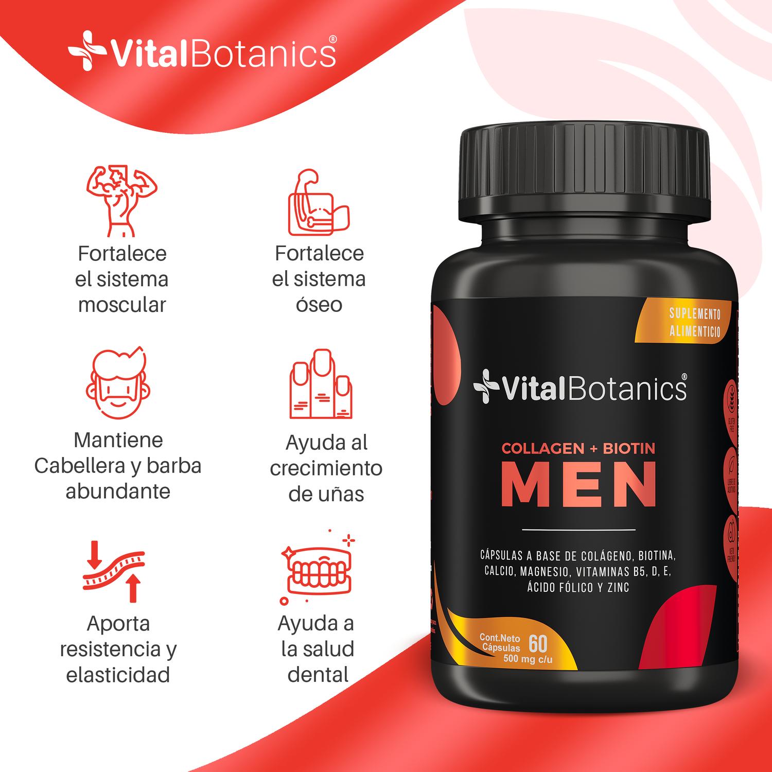 Foto 4 pulgar | Vitaminas Cabello Y Barba Para Hombre | Colageno Hidrolizado + Biotina For Men | 60 Capsulas.