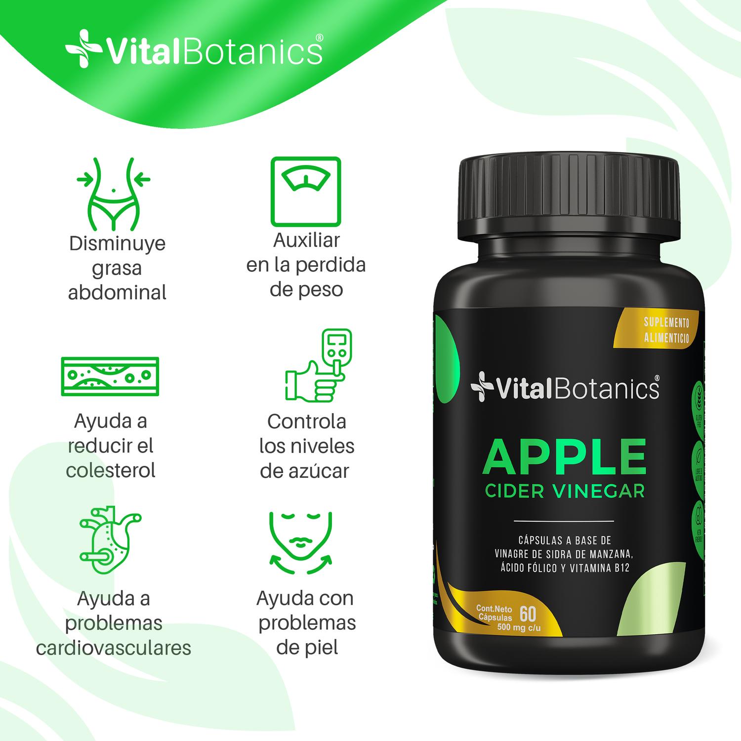 Foto 3 pulgar | Apple Cider Vinegar |60 Capsulas| Suplemento Con Acido Folico Y Vitamina B12.