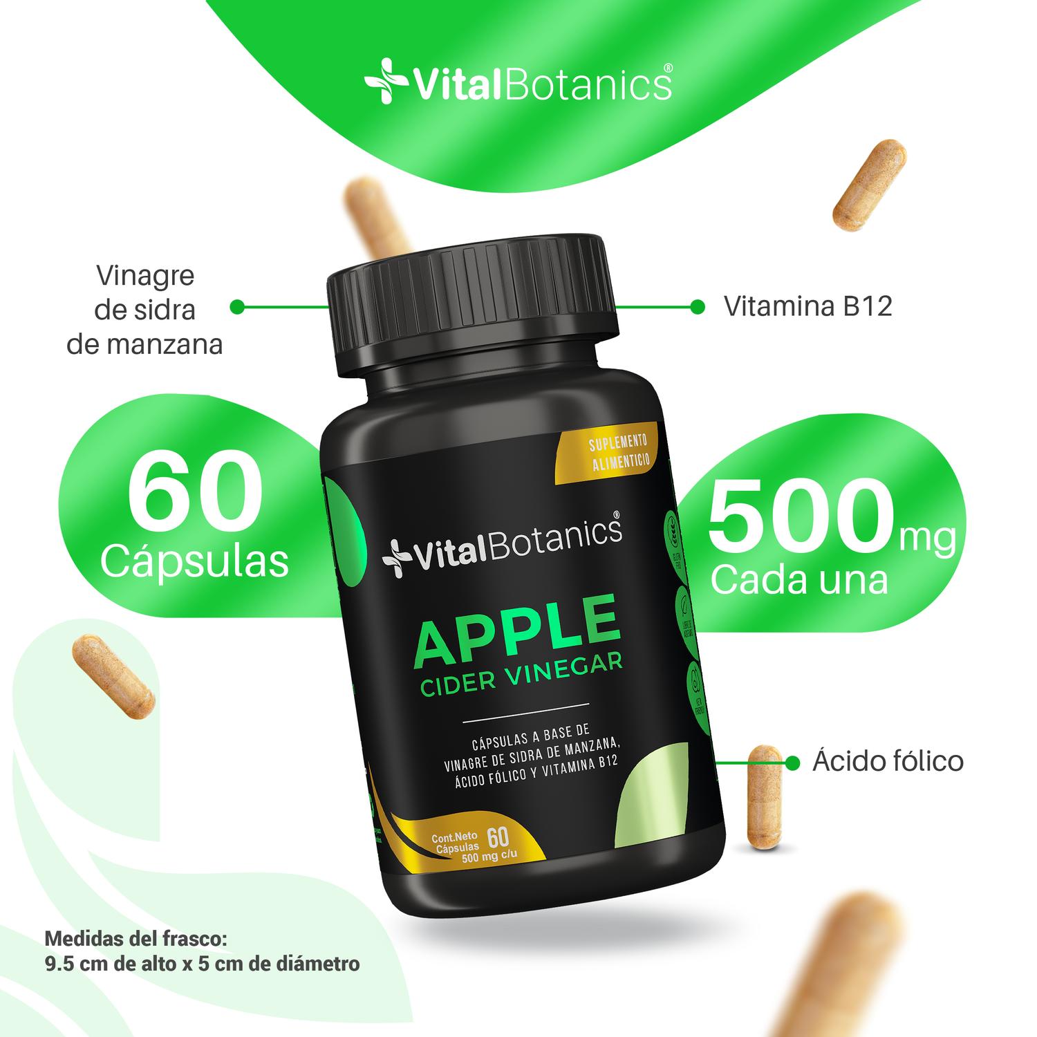 Foto 4 pulgar | Apple Cider Vinegar |60 Capsulas| Suplemento Con Acido Folico Y Vitamina B12.