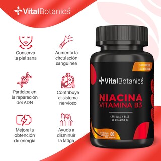 Foto 2 | Niacina Vitamina B3| 60 Capsulas| Suplemento Alimenticio A Base De Vitamina B3 | Multivitaminico.