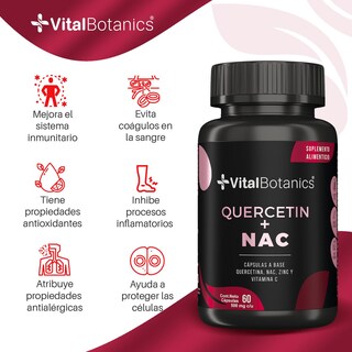 Foto 2 | Quercetina + Nac| 60 Capsulas |suplemento Alimenticio A Base De Quercetina, Nac, Zinc Y Vitamina C