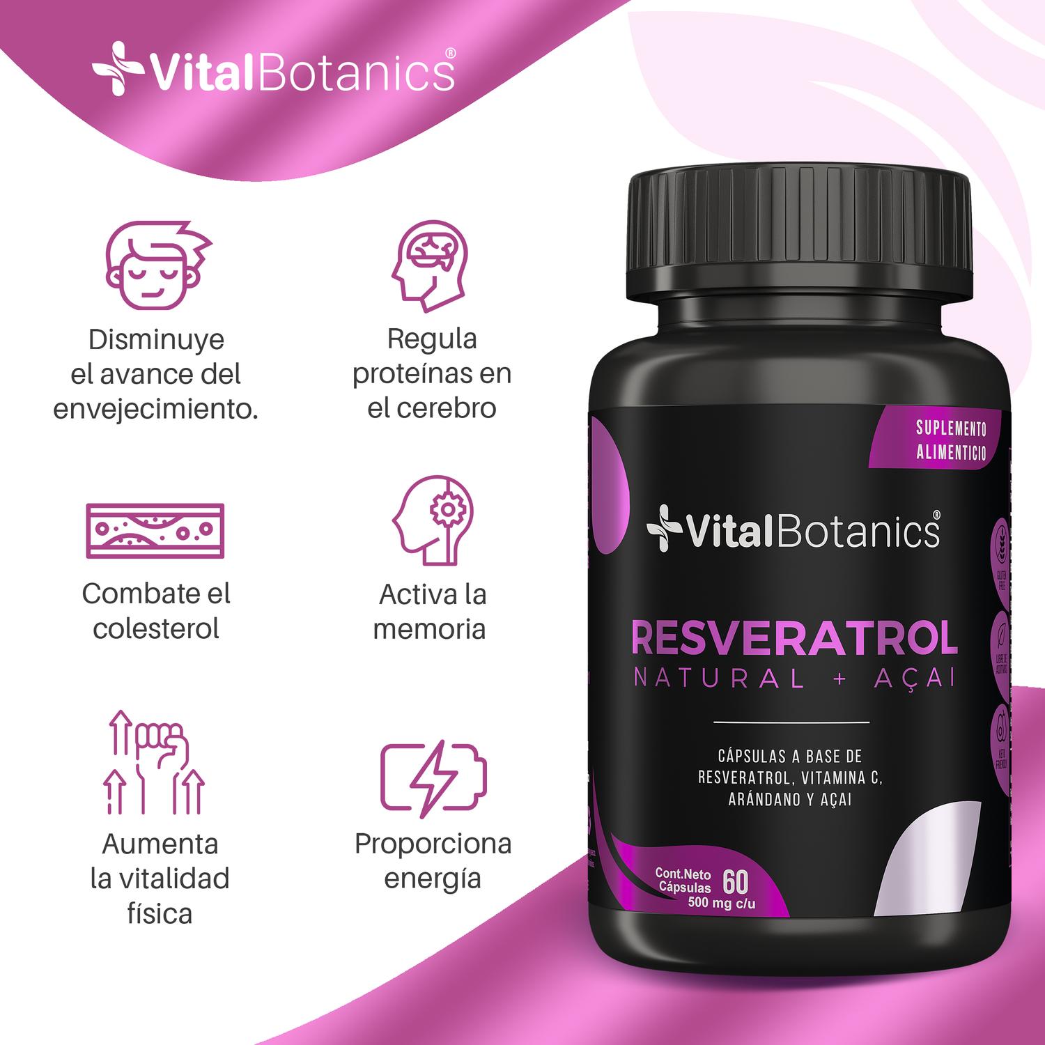 Foto 3 pulgar | Resveratrol + Acai | Suplemento Multivitamínico Con Vitamina C, Resveratrol, Arandano Y Acaí.