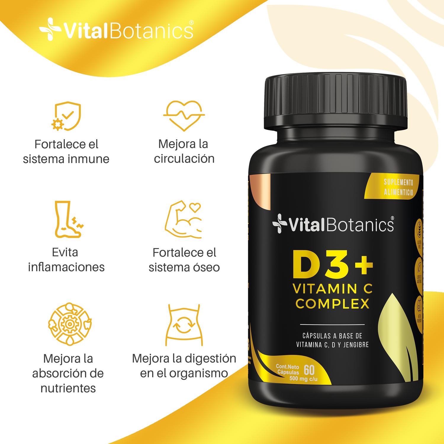 Foto 2 | D3+ Multivitaminico Con Vitaminas D3, C Y Jengibre 60 Capsulas.