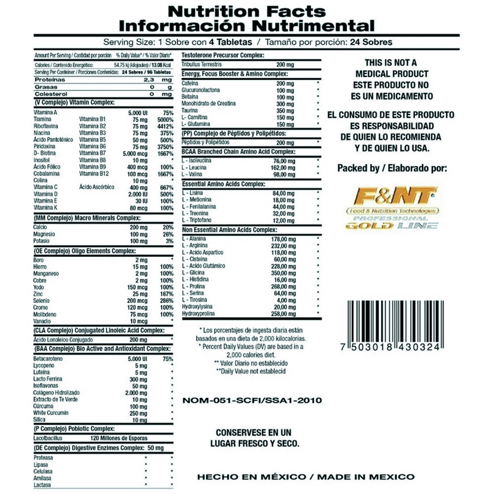 Foto 4 pulgar | Multivitamínico Beast Booster F&nt 96 Tabs 24 Serv Premium