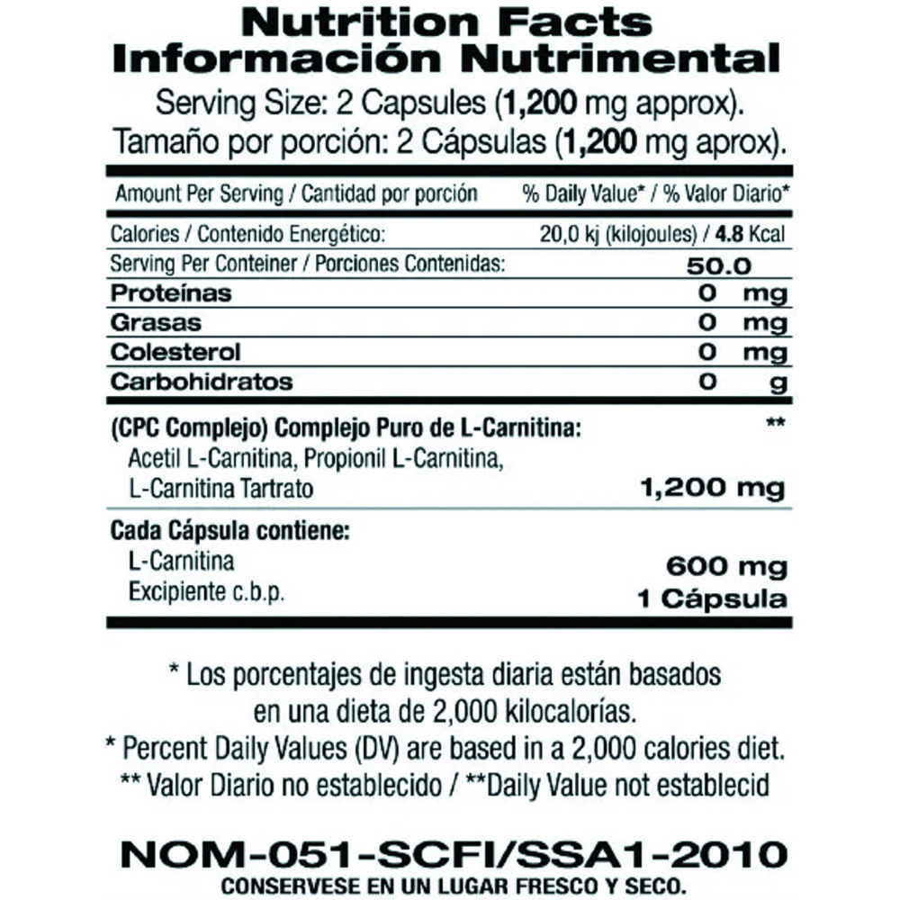 Foto 4 pulgar | L-carnitina Pura Food & Nutrition Technologies con 100 Capsulas de 600 mg
