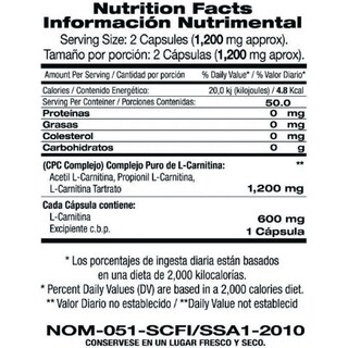 Foto 3 | L-carnitina Pura Food & Nutrition Technologies con 100 Capsulas de 600 mg