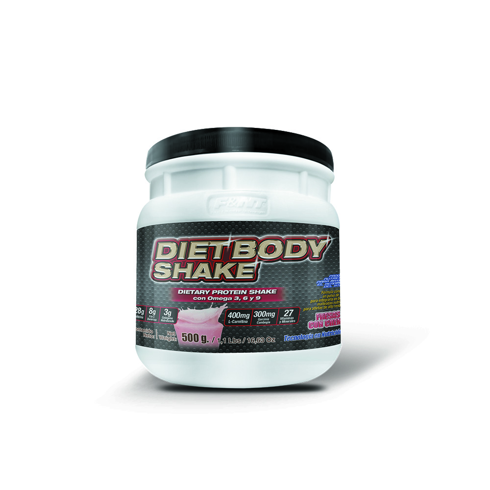 Foto 2 pulgar | Malteada Dietética Diet Body Shake Food & Nutrition Technologies 500 gr Sabor Fresas con Crema