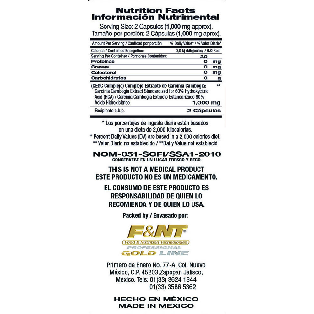 Foto 4 pulgar | Garcinia Cambogia 60 Capsúlas Food & Nutrition Technologies 60% Hca Termogénico