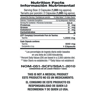 Foto 3 | Taurine 1,000 F&nt Fórmula de Taurina Pura en Cápsula