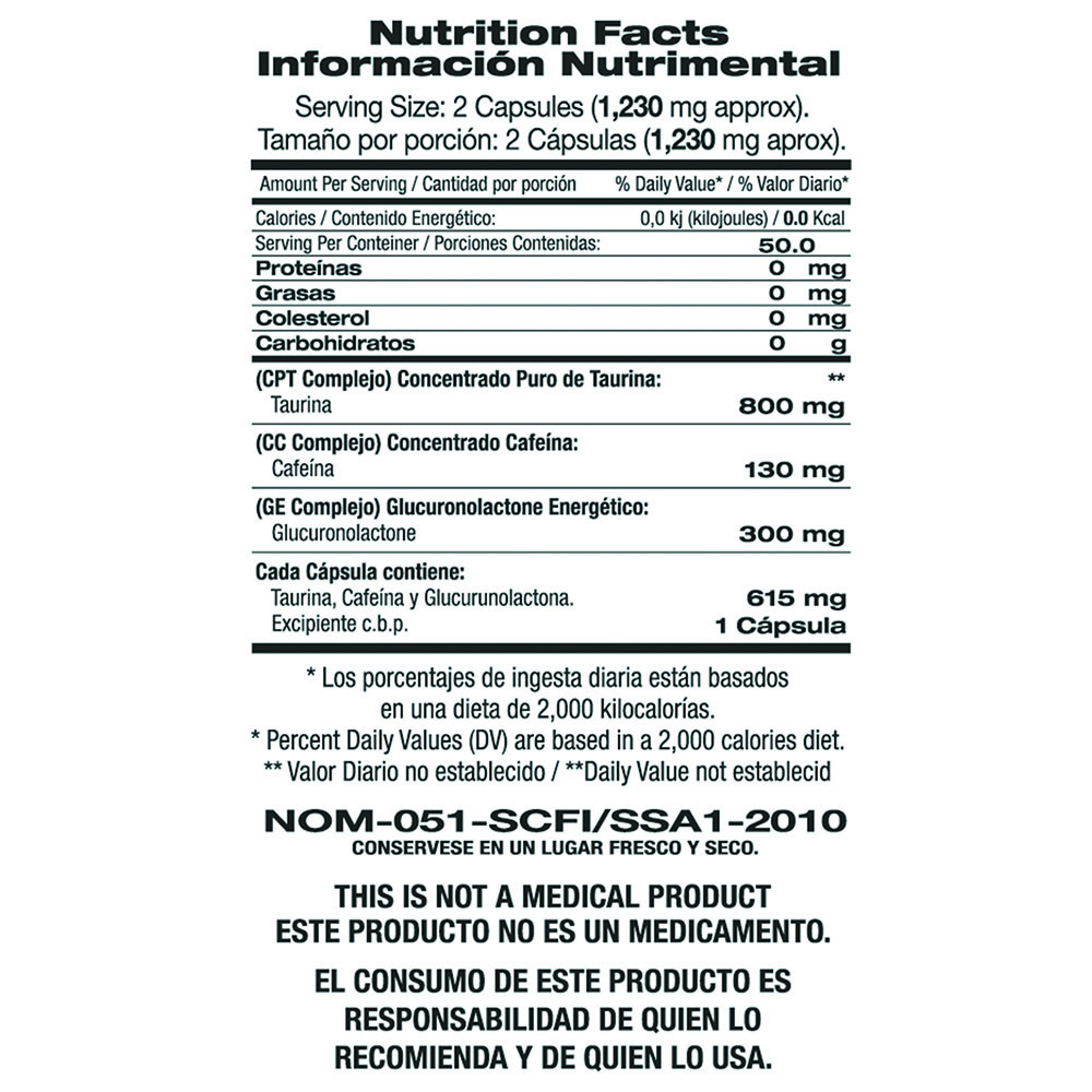 Foto 4 pulgar | Taurine Caffeine y Glucoronolactone F And Nt con 100 Cápsulas Taurina Cafeina