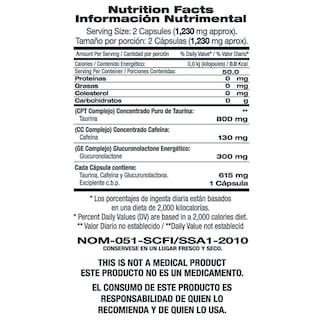 Foto 3 | Taurine Caffeine y Glucoronolactone F And Nt con 100 Cápsulas Taurina Cafeina