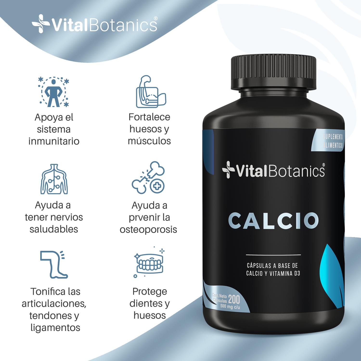 Foto 2 | Calcio + Vitamina D3 Con 200 Capsulas | Vitalbotanics
