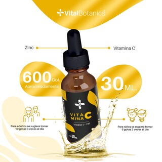 Foto 3 | Gotero Vitamina C + Zinc Con 30 Ml Suplementos Vitalbotanics