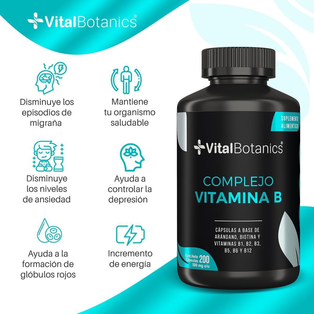 Foto 2 | Complejo B Vitaminas B1 B2 B3 B5 B12 200 Caps Vitalbotanics