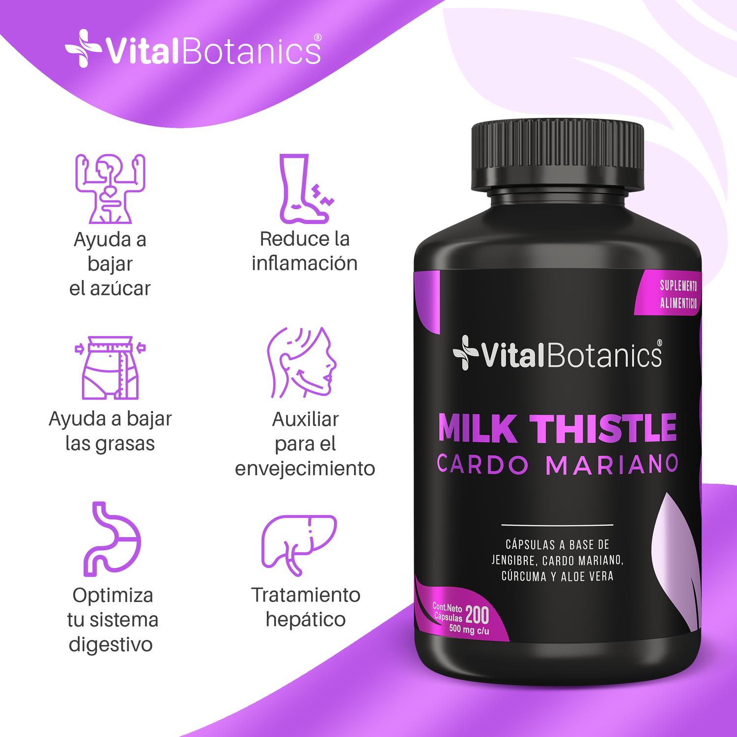 Foto 2 | Milk Thistle | Cardo Mariano C 200 Capsulas | Vitalbotanics