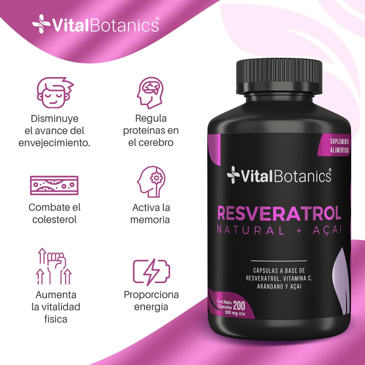 Foto 4 pulgar | Resveratrol + Acai + Vitamina C 200 Capsulas | Vitalbotanics