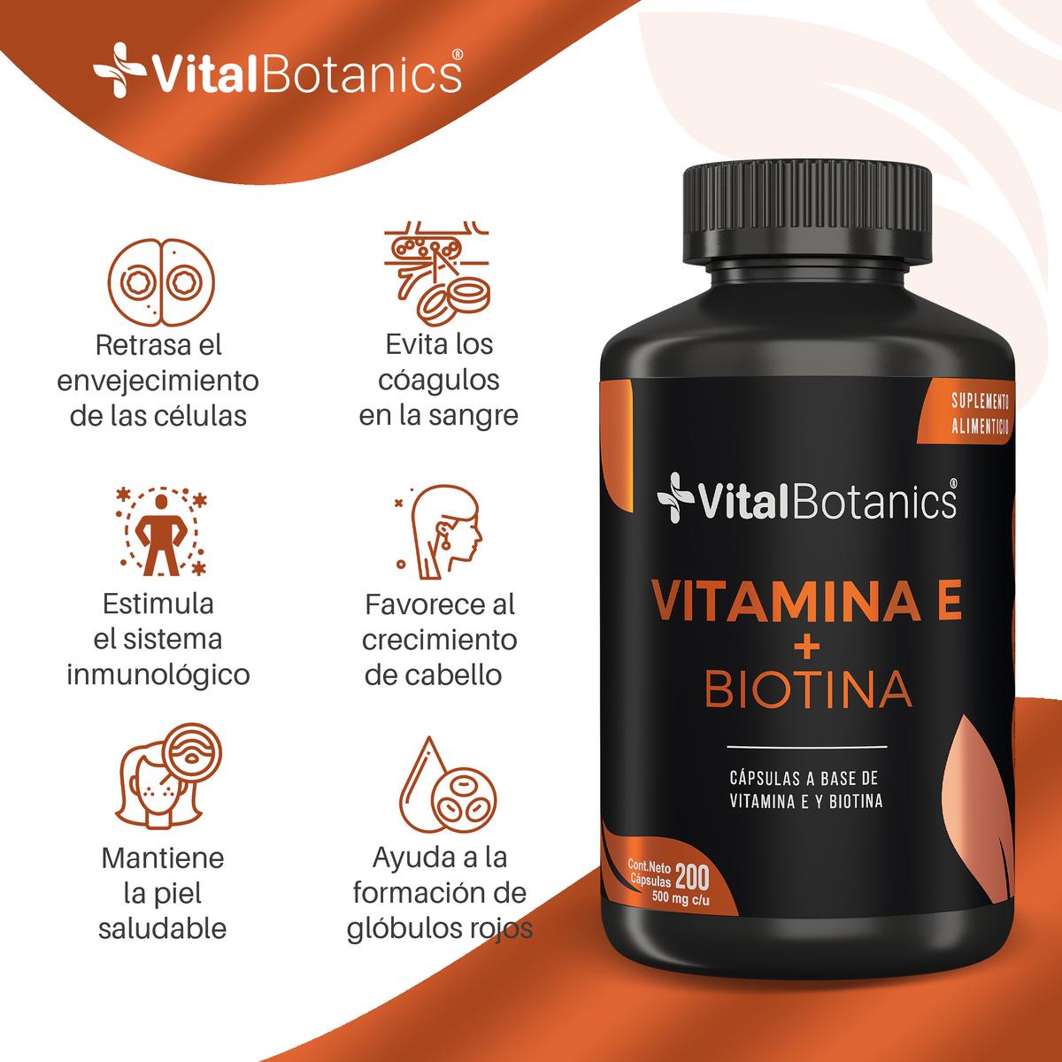Foto 3 pulgar | Vitamina E + Biotina Pura Con 200 Capsulas | Vitalbotanics