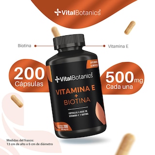 Foto 3 | Vitamina E + Biotina Pura Con 200 Capsulas | Vitalbotanics