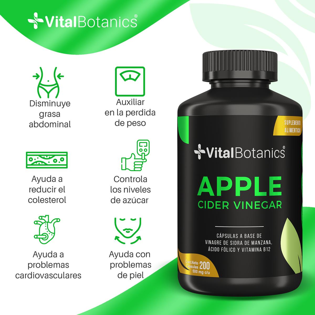Foto 3 pulgar | Apple Cider Vinegar Vinagre De Manzana 200caps Vitalbotanics