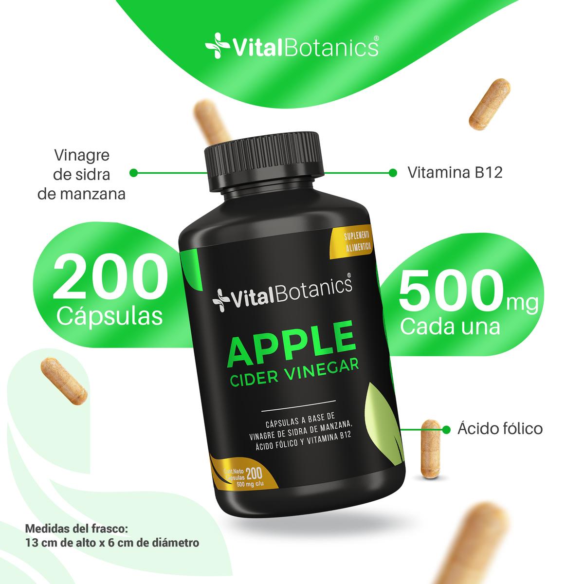 Foto 4 pulgar | Apple Cider Vinegar Vinagre De Manzana 200caps Vitalbotanics