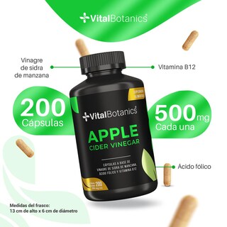 Foto 3 | Apple Cider Vinegar Vinagre De Manzana 200caps Vitalbotanics