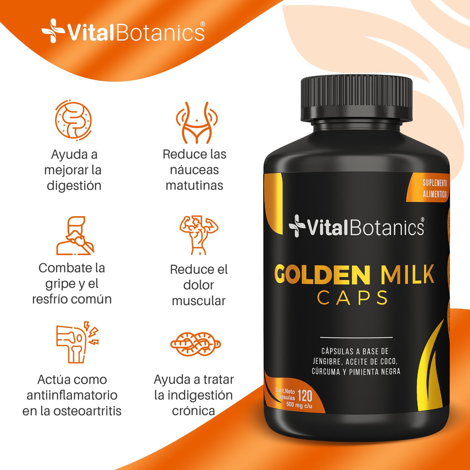 Foto 3 pulgar | Golden Milk Suplemento Leche Dorada 120 Caps | Vitalbotanics