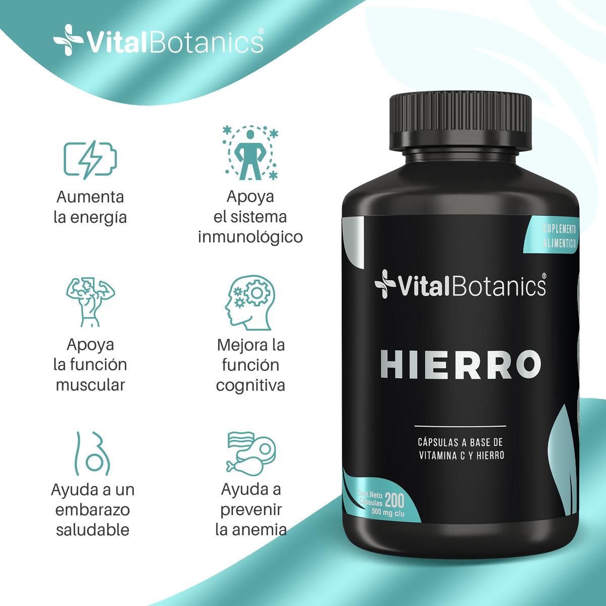 Foto 3 pulgar | Hierro + Vitamina C | 200 Capsulas | Vitalbotanics