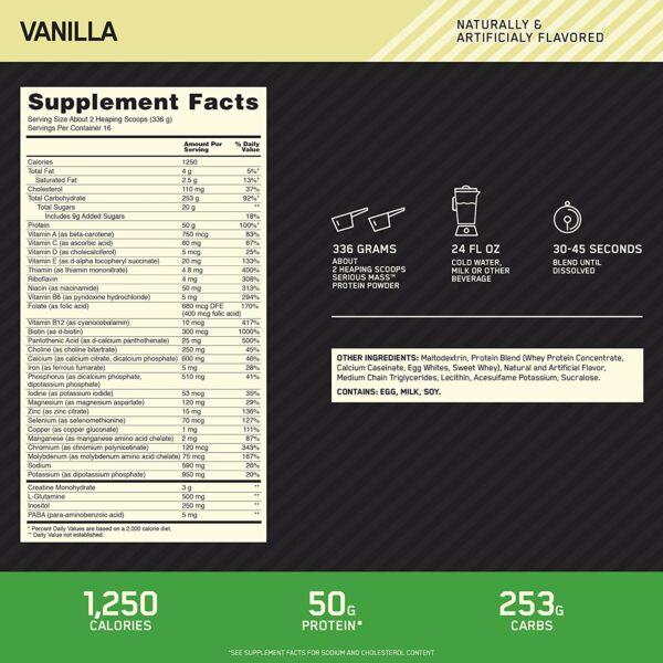 Foto 4 pulgar | Proteína Ganador de Peso Optimum Nutrition Serious Mass 12 Lb Mass Gainer